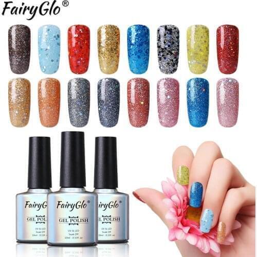 FairyGlo 10ml Diamond Gel Nail Polish Soak Off Sequins Glitter Enamel Lacquer Semi Permanent Nail Art Varnish GelLak Manicure