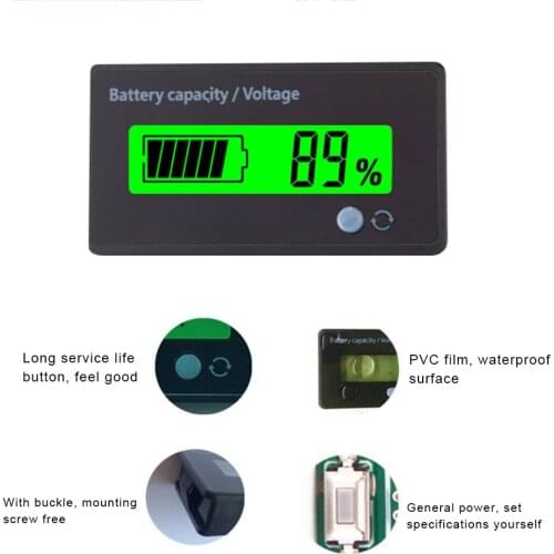 12V-84V Battery Meter Digital Battery Voltage Capacity Percent Monitor Tester Lead Acid Battery Indicator For Car Vehicle