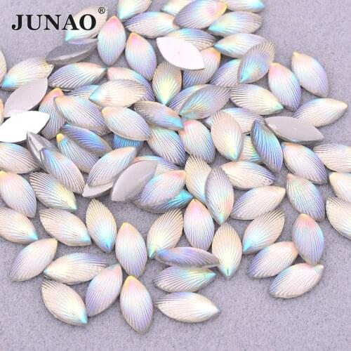 JUNAO 7x15mm Crystal AB Shell Rhinestone Horse Eye Crystal Applique Decoration Resin Stone Non Sewn Strass Diamond For Crafts