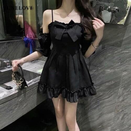 JuneLove Kawaii Strap Women Dress Summer 2021 Patchwork Off Shoulder Sexy Party Mini Dress Casual Sweet Princess Fairy Dress