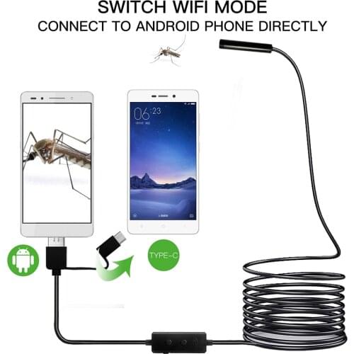 WiFi Endoscope Camera No battery No charging 8mm Lens HD720P 1M/2M/3.5M/5M Soft Hard Cable wireless inspection borescope
