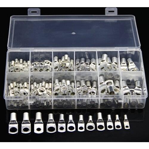 170/100Pcs Assortment Bare Copper Lug Ring Car Automotive Battery Terminals Electrical Wire Crimp Connector 4-35mm2 Kits