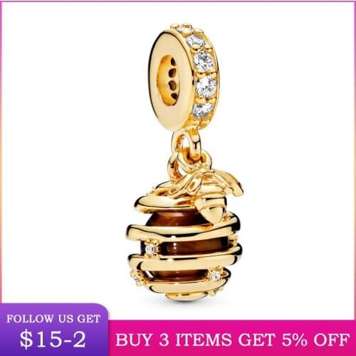 LByzHan Genuine 925 Sterling Silver Shine Honeycomb Charm Fit Original 3mm Bracelet&Bangle Making Fashion DIY Jewelry For Women