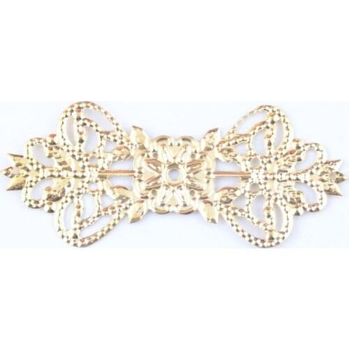 MIAOCHI 30Pcs Gold Plated Filigree Flower Wraps Connectors Metal Crafts Gift Decoration DIY Findings 7.4x3.1cm J0569