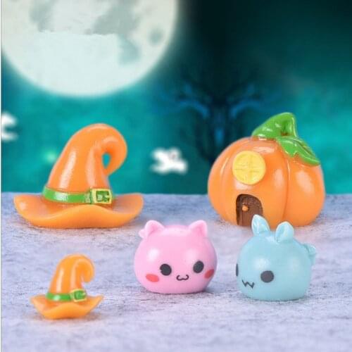 Miniature Figurines Halloween Resin Craft Mini Fairy Garden Ornaments Cute Pumpkin Ghost Vampire Micro Landscape Decoration-1PC