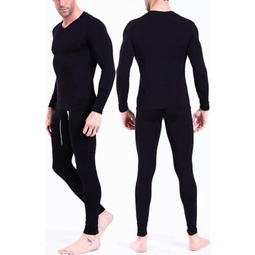 Mens Underwear Long V-neck T-shirts Set Men’s Modal Thermal Set Underwear Pant+Top Long T-shirts & Long Johns