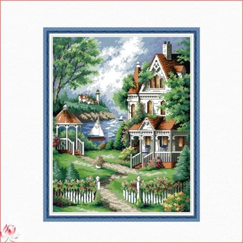 Joy Sunday Dream Home Scenery Cross Stitch Kits Ecological Cotton Stamped Printed 14CT 11CT DIY Easy to Use Home Decoration