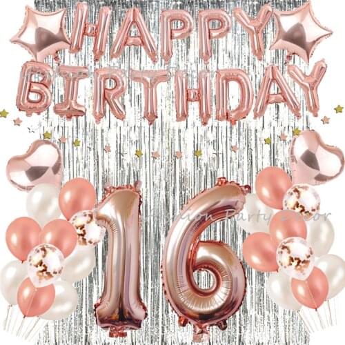 13th 30th 40th 50th 60th Birthday Party Decorations Set Rose Gold Confetti Number Balloons Metallic Silver Foil Fringe Curtains