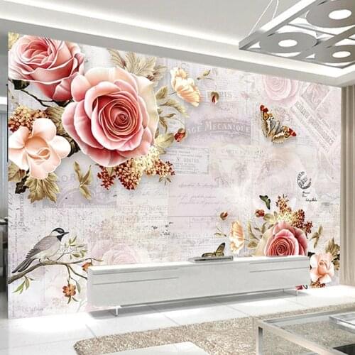 Custom Mural Wallpaper Modern Hand-painted Roses Flowers Butterfly 3D Wall Painting Living Room Bedroom Romantic Decor Wallpaper
