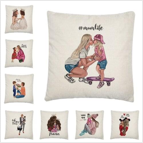 Super Mom Kid Cartoon Pattern Linen Cushion Cover Pillowcase Home Sofa Car Decoration Pillowcase45X45 Cm