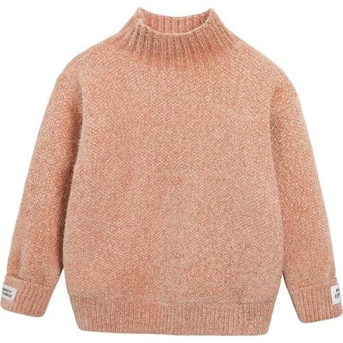 Autumn and Winter 2020 Childrens Sweater Plush Thickened White Turtlenecks Sweater for Student