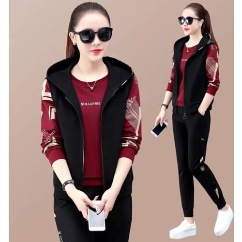 Fall Fashion Print Hooded Vest Jacket 3 Piece Set Women Plus Size Casual Loose Jogging Tracksuit New Pullover Tops And Pant Suit