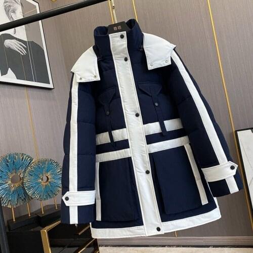 New Fashion Solid Cotton Liner Parker Autumn Winter Jacket Women Drawstring Slim Medium Long Down Parka Hooded Fur Coat Female