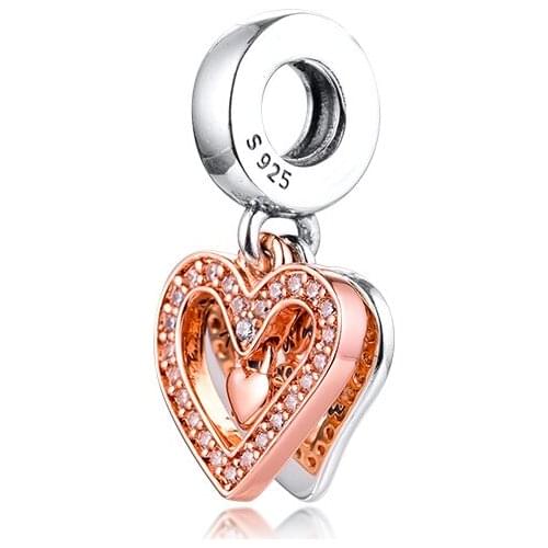 Fits For Pandora Charms Bracelets 100% 925 Sterling-Silver-Jewelry Rose Sparkling Freehand Heart Beads Free Shipping