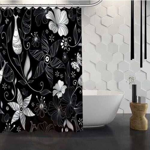 Custom Black and white classic pattern Shower Curtain With Hooks Fabric Shower Curtain for Bathroom