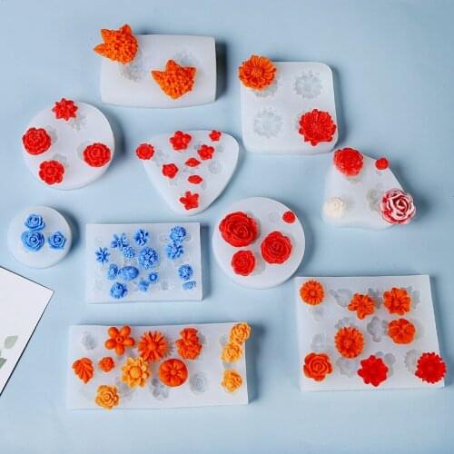 Variety of flower silicone molds dessert chocolate fondant biscuit cake mold DIY epoxy aroma candle mold kitchen tools
