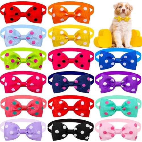 50 Pcs Pet Dog Bow Ties Ribbon Dots Adjustable Strap For Puppy Dog Collar Neckties Pet Dog Grooming Accessories Dog Supplier