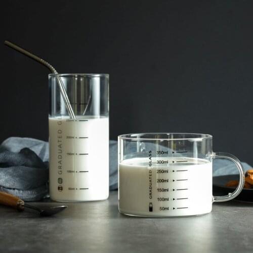 Glass Graduated Cup Breakfast Milk Mugs High Temperature Heating Straw With Lid and Scale Household Items Birthday Gifts