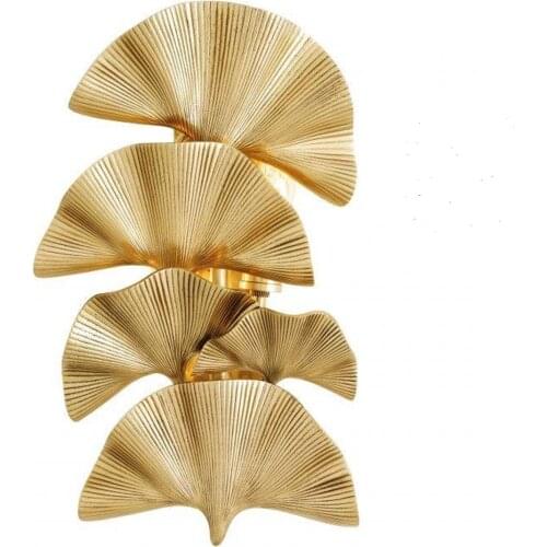 Light luxury copper ginkgo leaf decoration retro wall lamp American style living room room background wall bedside lamp