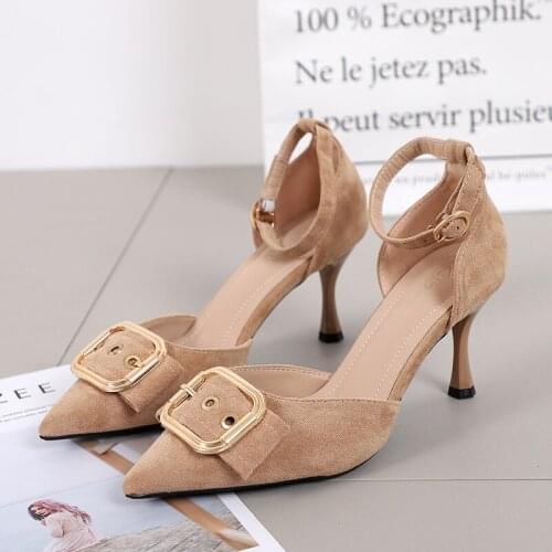 Spring 2019 new sexy belt buckle hollow stiletto pointed word buckle with high-heeled shoes women