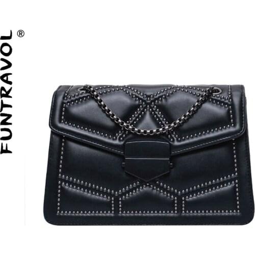 Pure Color Rivet Chain Designer PU Leather Crossbody Bags For Women 2021 Simple Fashion Shoulder Bag Lady Luxury Handbags