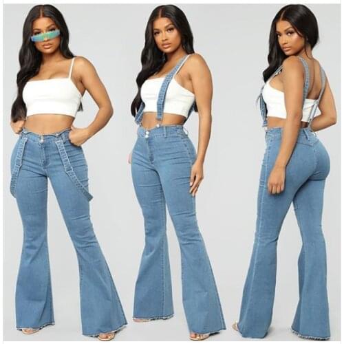 Adjustable Straps Overalls Jeans For Women Skinny Flare Denim Suspender Trousers Slim Long Bodycon Bell-Bottoms Pants Pantalon