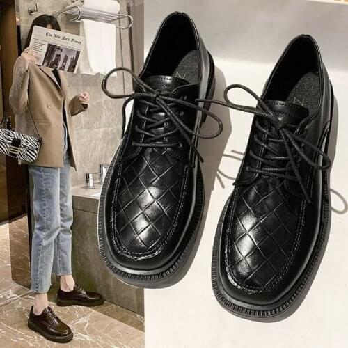 2021 Leather Shoes British Style Spring Autumn Solid Lace-Up Retro Shoes Womens All-match College Low-heeled Vulcanize Shoes