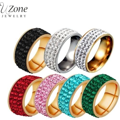 UZone 7 Colors 3 Row Lines Clear Crystal Wedding Ring For Women Stainless Steel Engagement Rings Fashion Rhinestone Jewelry