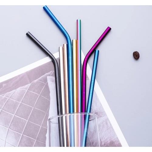 10 PCS 6*215mm Colorful 304 Stainless Steel Drinking Straw Eco-friendly Reusable Metal Bent Straws Set Party Favor Bar Accessory