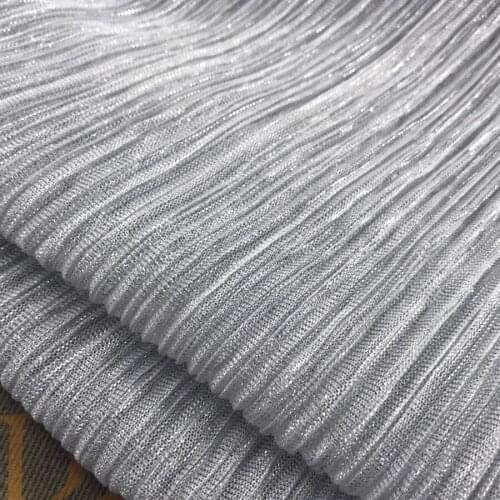 2 meters 150cm 59" width silver gray shiny ultra-fine pleated accordion mesh tulle fabric evening dress clothes materials MM450