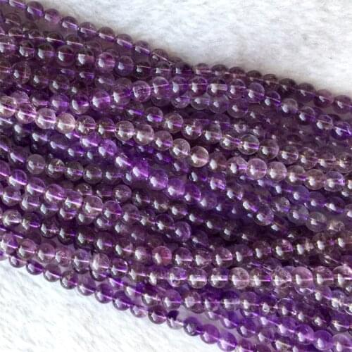 2 strands Natural Genuine Clear Purple Hair Crystal Amethyst Super Round Necklaces or Bracelets Beads 15