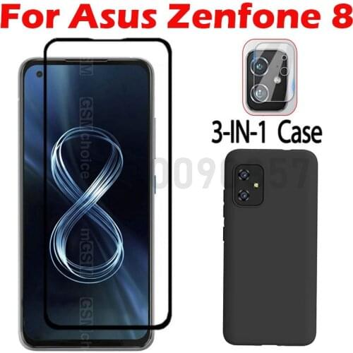 3-in-1 Glass + Case For Asus Zenfone 8 ZS590KS Screen Protector Tempered Glass For Asus Zenfone 8 Camera Protector Glass