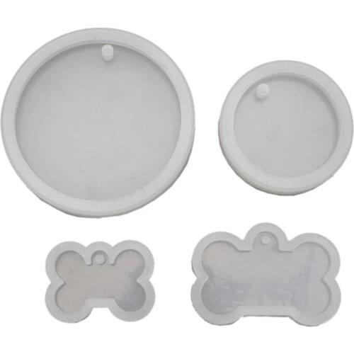 4 Pcs Dog Bone Shaped Silicone Mold Set Round Keychain Epoxy Resin Mould Dog Tag Pendant DIY Crafts JewelryCasting Mold