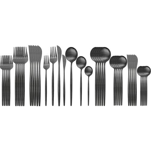 42Pcs/Set Black Matte Flatware Dinnerware Set Knife Fork Spoon Dinner Dessert Set Stainless Steel Tableware Kitchen Cutlery Set