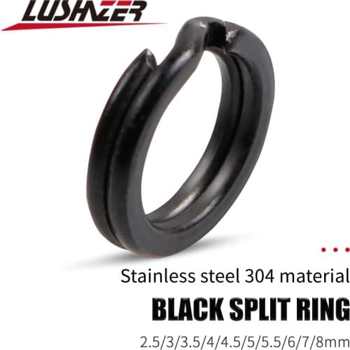 50pcs/lot Black Fishing Double Ring Connector Stainless Steel Split Ring Diameter from 4mm to 12mm Heavy Duty FishingAccessories