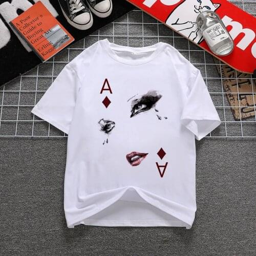 90s Graphic Rock Top Tees Female Poker Mask T Shirt Women Harajuku Vintage T-shirt Fashion Queen Tshirt