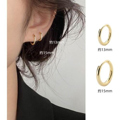 925 Sterling Silver 1 Pair Minimalist Huggie Hoop Earrings For Women Gold Tiny Round Earrings 13mm/15mm