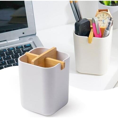 Bamboo Toothbrush Holder Toothpaste Organizer Storage Box Makeup Brush Pen Holder Bathroom Accessories for Vanity Countertops