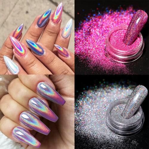 1 Box Nail Glitter Powder Laser Silver Pigment Nail Art Dust Shimmer Gel Polish Flakes for Manicures Decorations