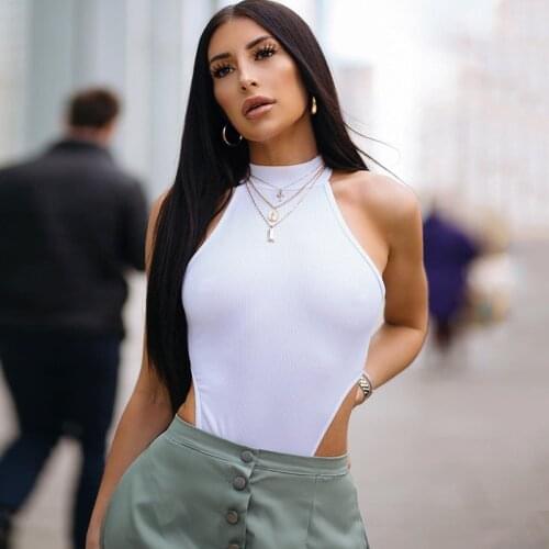 White Bodysuit Summer Women Casual O Neck Sleeveless Thread Bodycon Romper Woman Sexy High Cut Thong Bodysuits Bodys Para Mujer