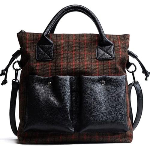 Large Bag Female New Design Fashion Girls Handbag Woolen Panelled Color Double Pocket Hand Bag Women Shoulder Messenger Bag