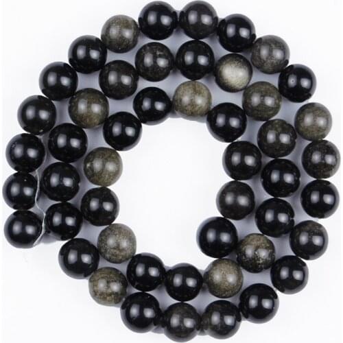 Natural Stone Beads Gold Obsidian Round Smooth Loose Beads for Making DIY Bracelet Earrings Accessories 15'' 4/6/8/10/12mm