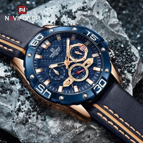 NAVIFORCE Luxury Watches Men High Quality Leather Band Military Sport Analog Chronograph Quartz Wristwatch Male Waterproof Clock
