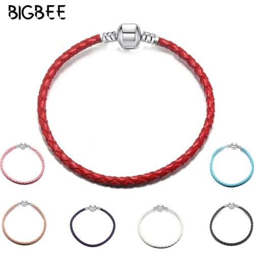 Color Leather Base Chain Fit Original Pan Charms Pulsera Mujer Moda 2020 Rope Bangles Beads DIY Fine Jewelry for Women Girl Gift