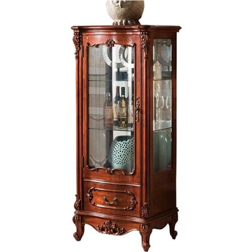 European Small Wine Cabinet Solid Wood Glass Short Wine Cabinet American Living Room Closet Side Cabinet Combination Cabinet