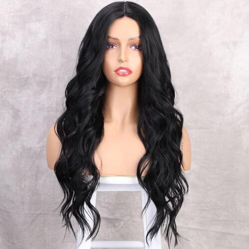 Is a wig Loose Wave Long Black Wig Synthetic Wigs for Black Women Middle Part Nature Brown Red Pink Heat Resistant Wigs