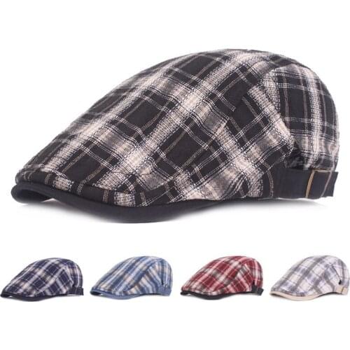 Men Women Spring Autumn Plaid Checked Duckbill Newsboy Flat Cap Ivy Cabbie Driving Hat