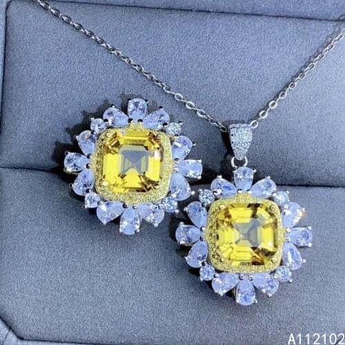 KJJEAXCMY Fine Jewelry 925 sterling silver inlaid Citrine new girl fashion necklace pendant ring set Chinese style with box