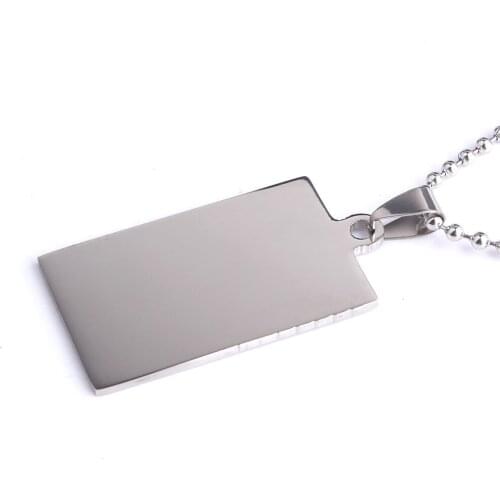 Square silver color smooth tag pendant necklaces bead chain for men women 316L Stainless Steel wholesale