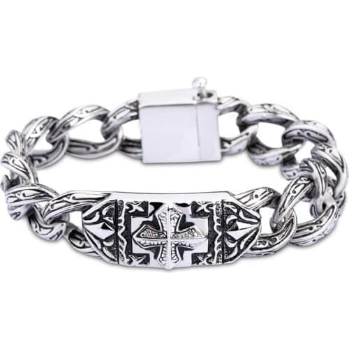Fashion trend retro bracelet cross pattern titanium steel mens bracelet